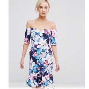 ASOS Floral Printed Dress With Frill Hem